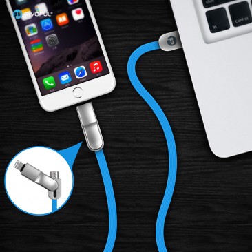 Pivoful 2 in 1 TPE soft material Charging Data Sync Cable For iPhone & Android - Blue