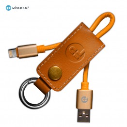 Pivoful 2 in 1 Key chain Charging Data Sync Cable, 5.4"/18cm Data Cable For iPhone Android - Micro USB cable - Suede Orange